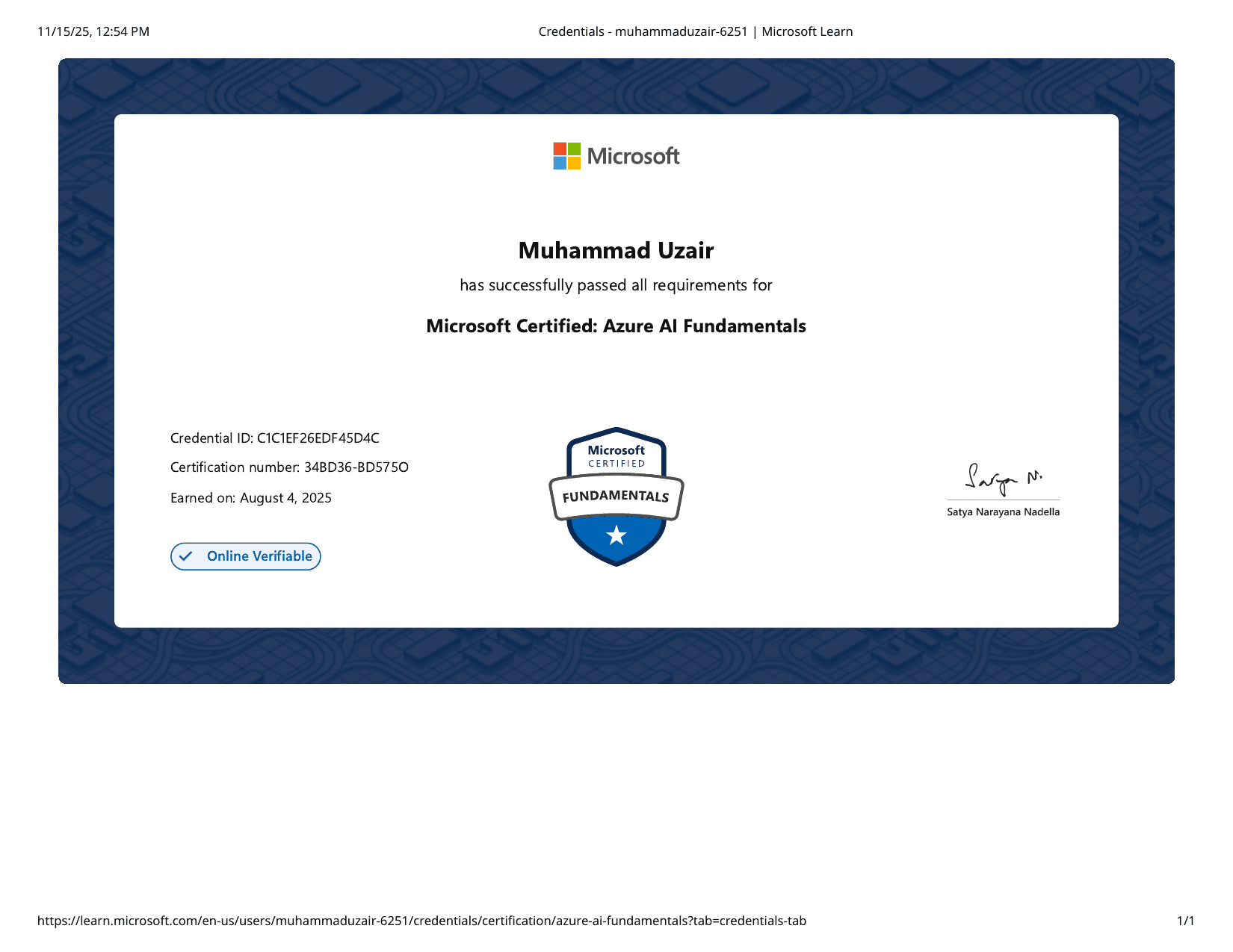 Microsoft Certified: Azure AI Fundamentals